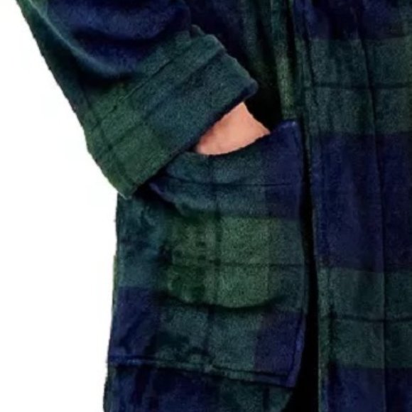 new Sz L/XL Club Room Men's Super-Soft Pajama Robe in EMERALD GREEN BLUE TARTAN - Picture 6 of 6
